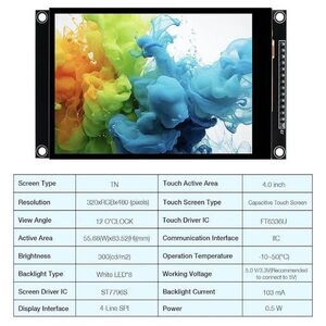 4.0” Capacitive Touch Screen LCD Display – 320x480 SPI ST7796S